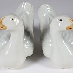 Pair of Chinese Export White Glazed Porcelain Seated Geese