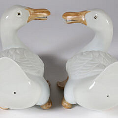 Pair of Chinese Export White Glazed Porcelain Seated Geese