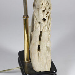 Chinese Soapstone Carved Birds and Foliage Sculpture Mounted as a Lamp