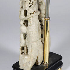 Chinese Soapstone Carved Birds and Foliage Sculpture Mounted as a Lamp