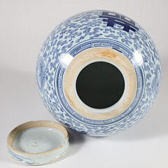 Canton Style Double Happiness Blue and White Covered Ginger Jar