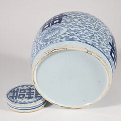 Canton Style Double Happiness Blue and White Covered Ginger Jar