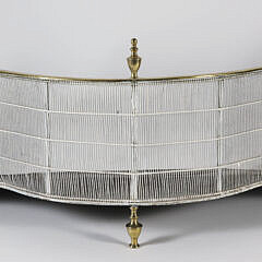 Brass and Wire Fireplace Fender with Brass Finials