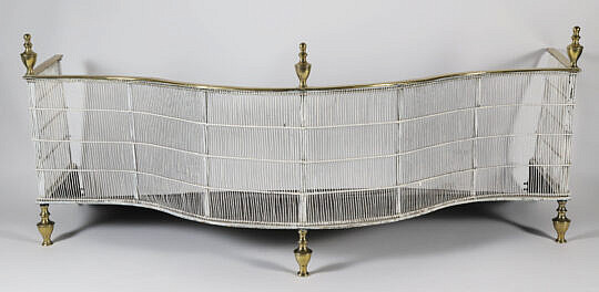 Brass and Wire Fireplace Fender with Brass Finials