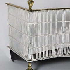 Serpentine Brass and Wire Fireplace Fender with Turned Brass Finials and Feet, 18th Century
