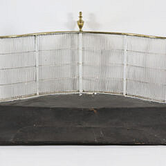 Serpentine Brass and Wire Fireplace Fender with Turned Brass Finials and Feet, 18th Century