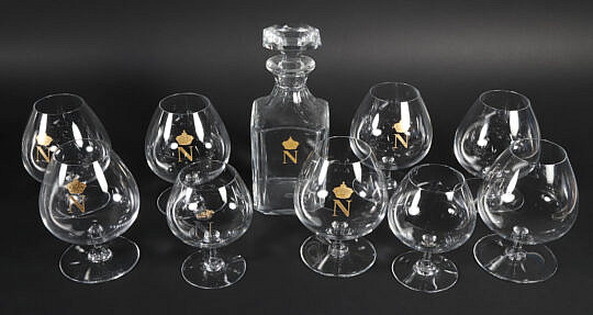 Baccarat Decanter with Ten Napoleon Brady Snifters