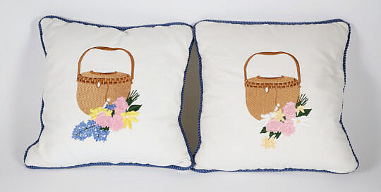 Pair of Nantucket Basket Needlepoint Pillows