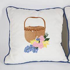 Pair of Nantucket Friendship Basket Needlepoint Embroidered Pillows