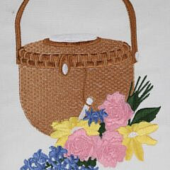 Pair of Nantucket Friendship Basket Needlepoint Embroidered Pillows