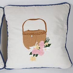Pair of Nantucket Friendship Basket Needlepoint Embroidered Pillows