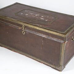 Chinese Export Leather Brass Bound Camphor Trunk, 19th Century