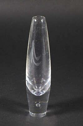 Signed Steuben Clear Glass Bud Vase with Bubble in the Stem