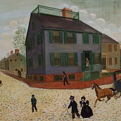 Steve L. Cull Oil on Board “Folk Art View of Downtown”