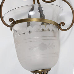 Classical Brass and Etched Glass Hanging Light Fixture with Eagle Finial