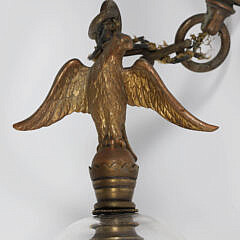Classical Brass and Etched Glass Hanging Light Fixture with Eagle Finial