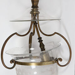 Brass and Etched Glass Hanging Light Fixture