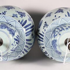 Pair of Chinese Cobalt Blue Under-Glazed Decorated Temple Jars Mounted as Lamps