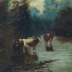 J. Fox Oil on Canvas “Pastoral River Landscape”, circa 1910
