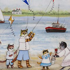 Jan L. Munro Mixed Media on Rag Paper “Nantucket Cats”