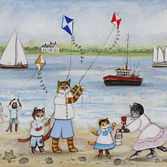 Jan L. Munro Mixed Media on Rag Paper “Nantucket Cats”