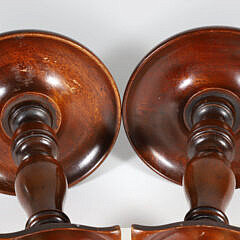 Pair of Turned Mahogany and Repousse Brass Candlesticks, 19th Century