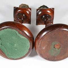 Pair of Turned Mahogany and Repousse Brass Candlesticks, 19th Century