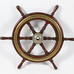 Contemporary Mahogany and Brass Ship’s Wheel