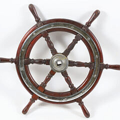 Vintage Mahogany and Brass Ship’s Wheel