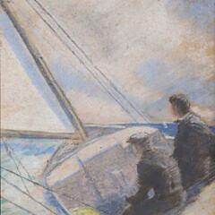 Attributed to Early Eric Sloane Pastel “Sailing Day”