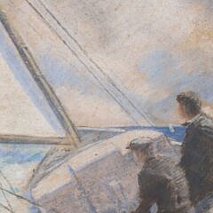 Attributed to Early Eric Sloane Pastel “Sailing Day”