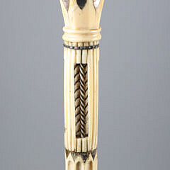 Architectural Whaler Made Paneled Capstan Shaped Grip Walking Stick, Mid 19th Century