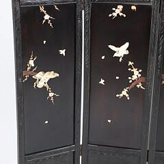 Antique Hand Carved, Black Lacquer Table Top 4 Panel Folding Screen