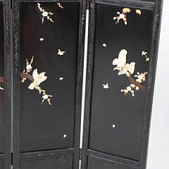 Antique Hand Carved, Black Lacquer Table Top 4 Panel Folding Screen
