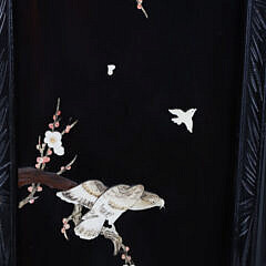 Antique Hand Carved, Black Lacquer Table Top 4 Panel Folding Screen