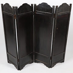 Antique Hand Carved, Black Lacquer Table Top 4 Panel Folding Screen
