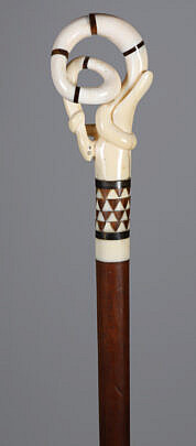 Whaler Made Double Coiled Snake Grip Walking Stick, 19th Century