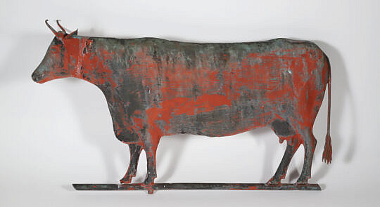 American Copper Steer Weathervane, Original Red Paint 