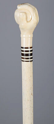 Whaler Made Antique Hand Gripping Ball Walking Stick, 19th Century