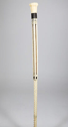 Whaler Made Antique Architectural Walking Stick, 19th Century Antique Whale Ivory and Whalebone Capstan Form Antique Ivory Grip