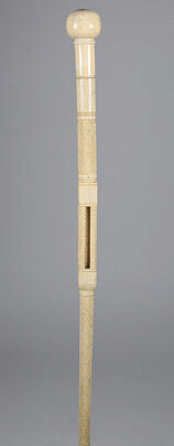 Whaler Made Antique Whale Ivory and Whalebone Ball Grip Walking Stick, 19th Century