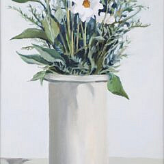 Roy Bailey Oil on Canvas “Daisies and Dianthus Floral Still Life”