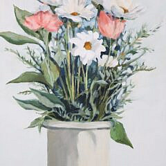 Roy Bailey Oil on Canvas “Daisies and Dianthus Floral Still Life”