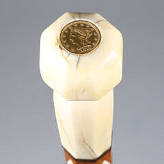 Whaler Made 1879 Liberty Gold Coin Fancy Inlaid Walking Stick , 19th Century
