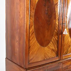 George III Mahogany and Satinwood Inlaid Linen Press, 19th Century