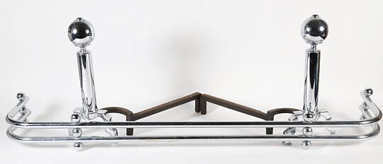 199-2574 Pair Polished Chrome Andirons + Fender A_IMG_0037