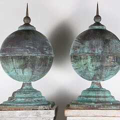 Pair of Architectural Green Patina Copper Ball Finials, 19th Century