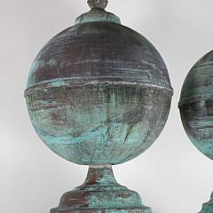 Pair of Architectural Green Patina Copper Ball Finials, 19th Century