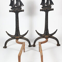 Pair of Vintage Cast Iron Ship and Anchor Andirons
