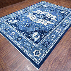 Blue and White Hand Knotted Wool Serapi Design Oriental Carpet
